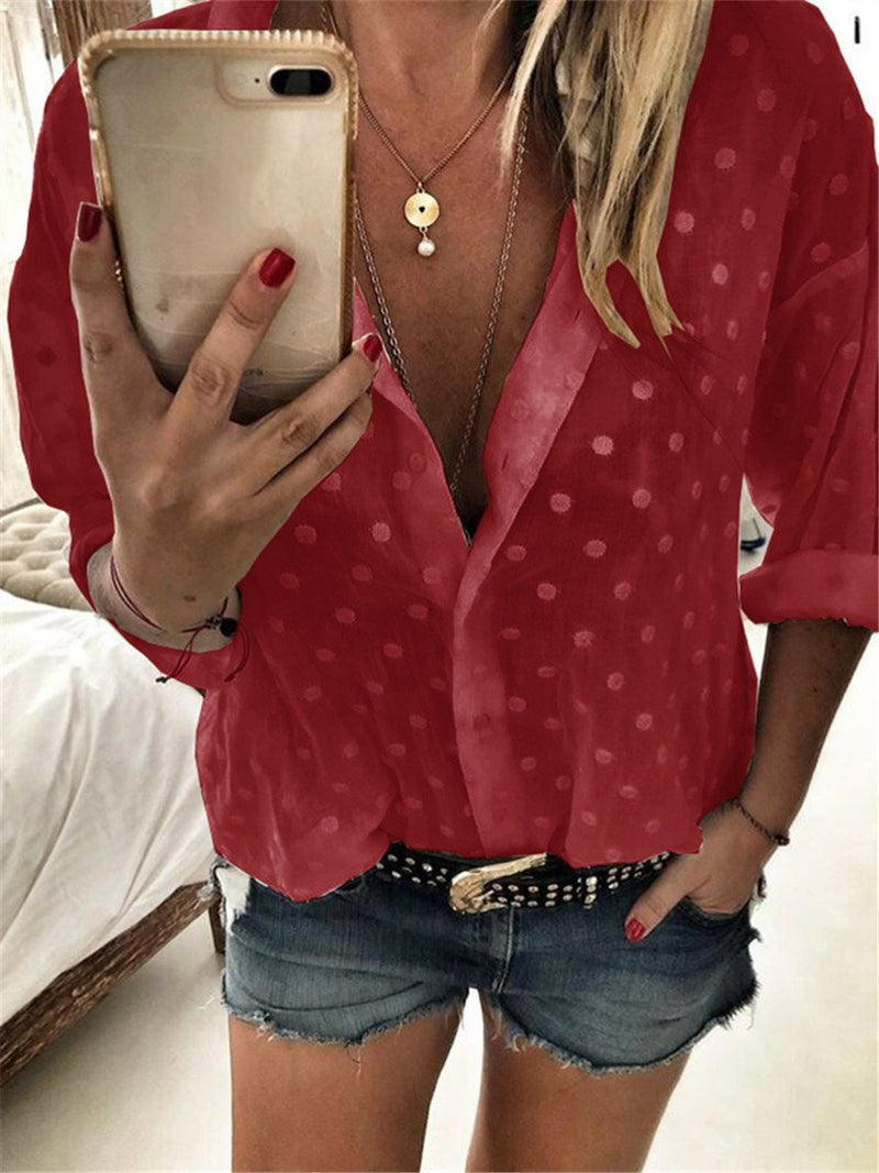 Fashion Lapel Polka Dot Printed Shirts