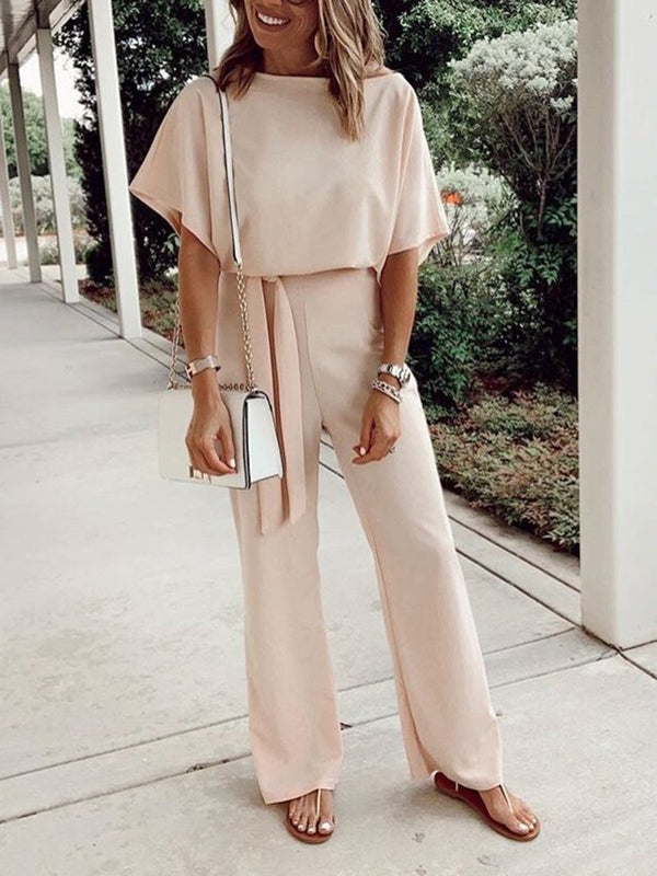 Loose Casual Lace Up Jumpsuit Short Sleeve