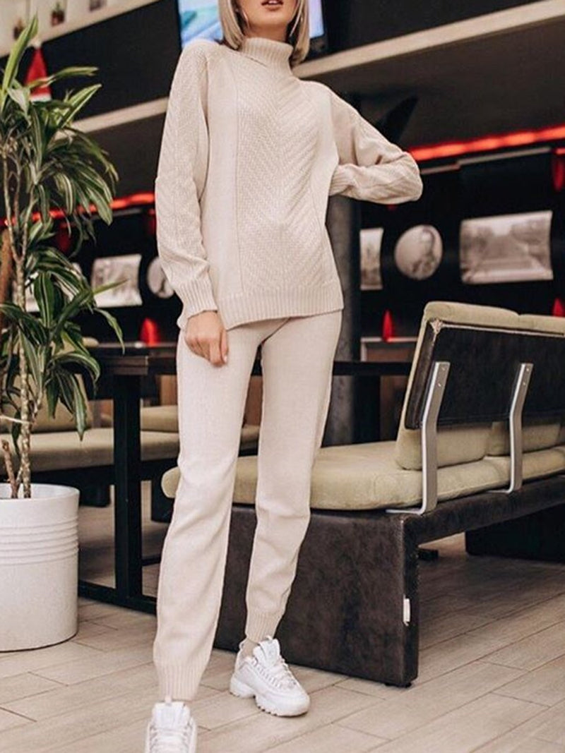 Stylish Slim Turtleneck Knitted Two-piece Suit